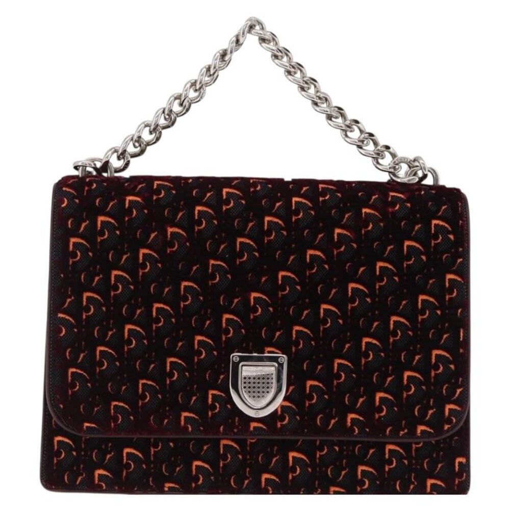 Christian Dior Diorama Flap Oblique Velvet And Canvas Red Velvet Handbag
